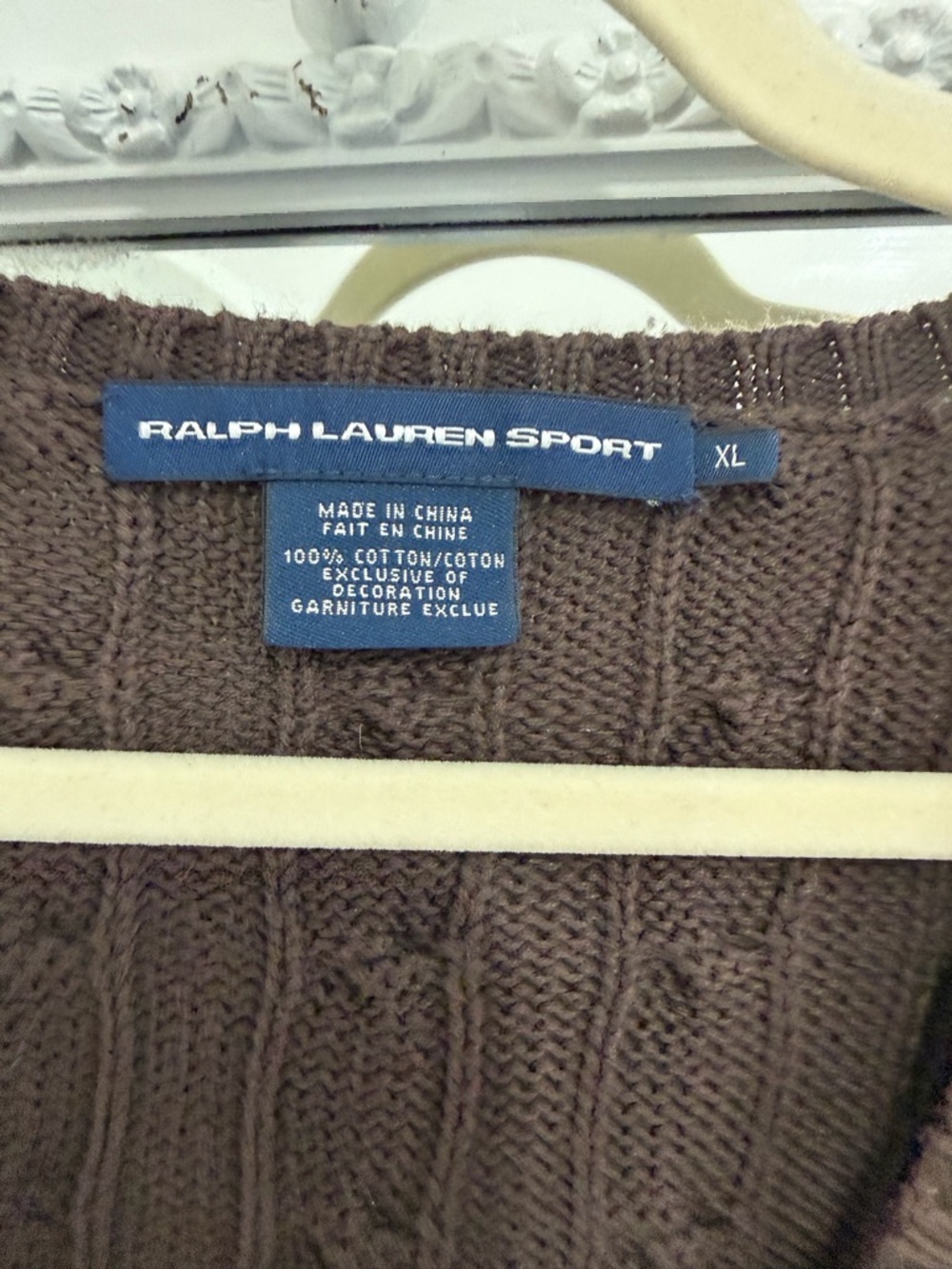 Ralph Lauren Brown Cable Knit V-Neck Logo Sweater Top - Picture 4 of 5